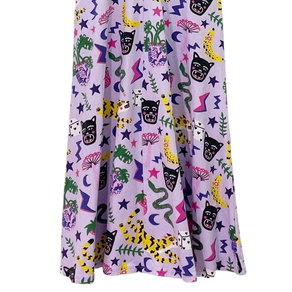 Nooworks Greta Dress XS Purple Graphic Print Fit & Flare Cotton Jersey Pockets - Picture 8 of 12